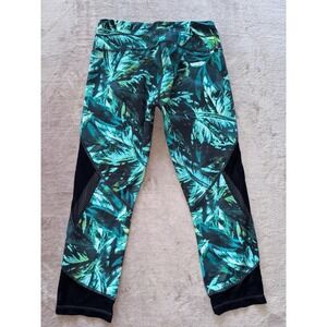 Athleta Womens Leggings Napali Mesh Sonar Capri Leaf Print Blue Green Size Small